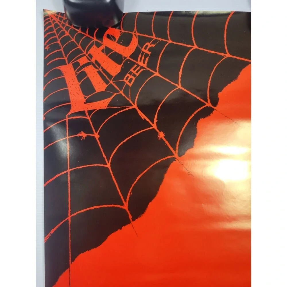 Vintage Miller Lite Beer Halloween Spider‎ Web Red Poster NEVER DISPLAYED